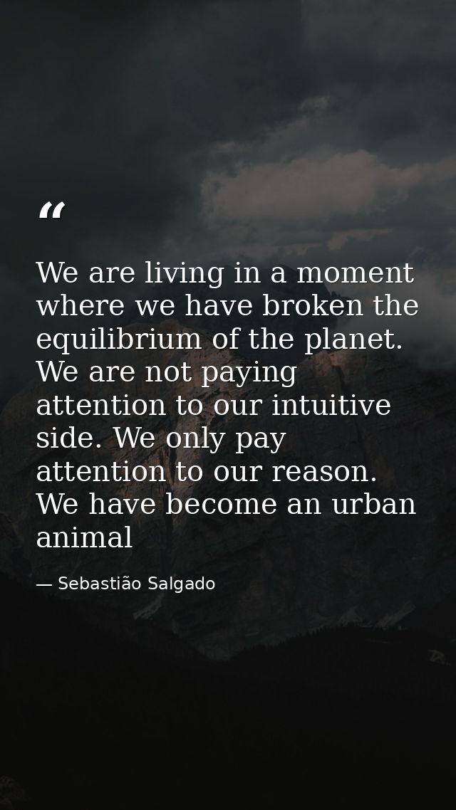 We are living in a moment where we have broken the equilibrium of the planet. We are not paying attention to our intuiti — Sebastião Salgado