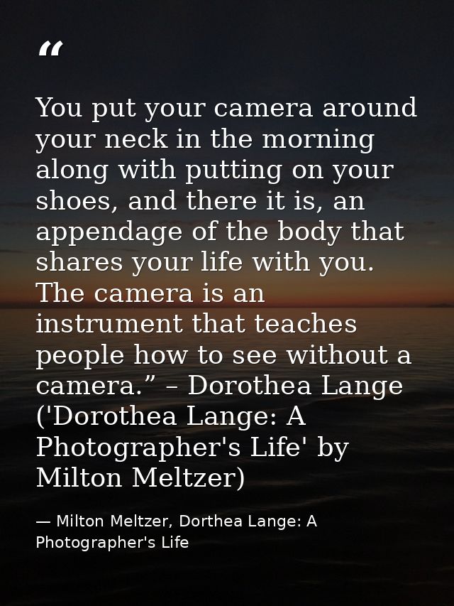 You put your camera around your neck in the morning along with putting on your shoes, and there it is, an appendage of t — Milton Meltzer, Dorthea Lange: A Photographer's Life