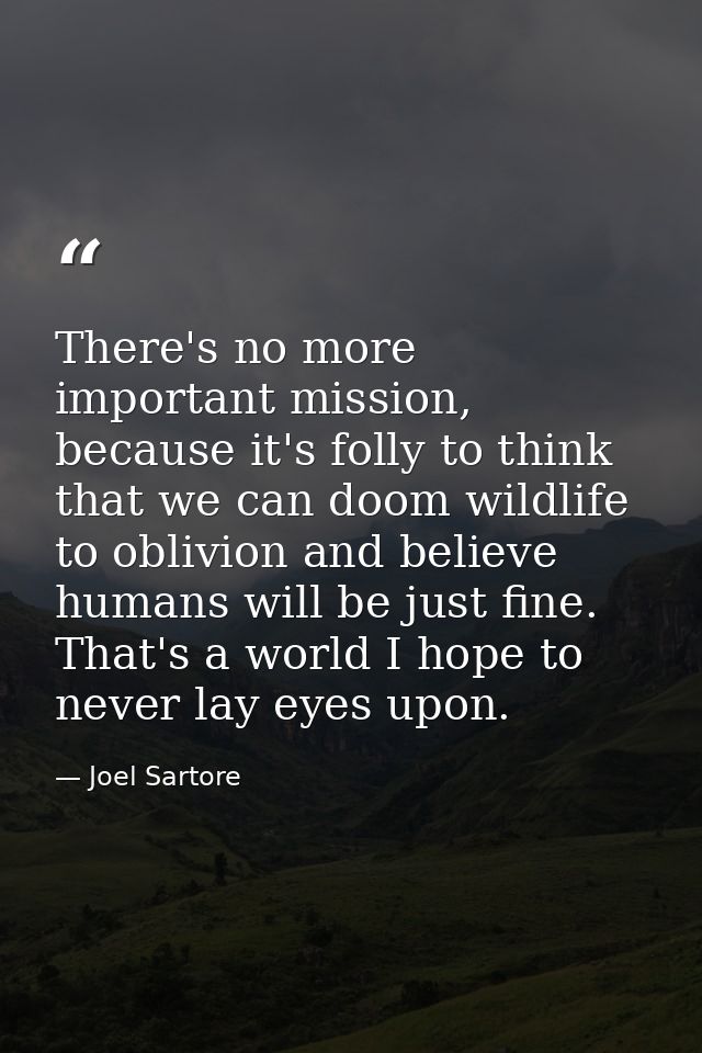There's no more important mission, because it's folly to think that we can doom wildlife to oblivion and believe humans  — Joel Sartore