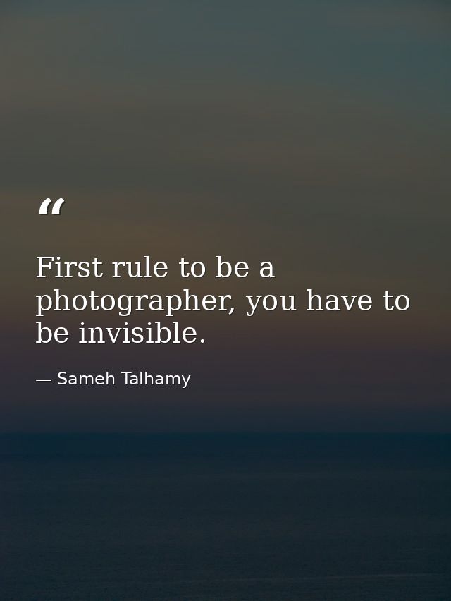 First rule to be a photographer, you have to be invisible. — Sameh Talhamy