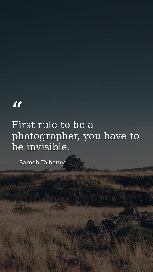 First rule to be a photographer, you have to be invisible. — Sameh Talhamy