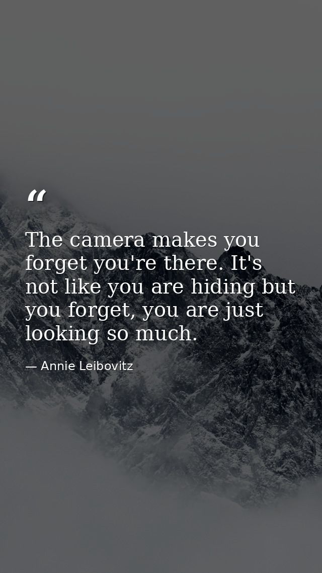 The camera makes you forget you're there. It's not like you are hiding but you forget, you are just looking so much. — Annie Leibovitz