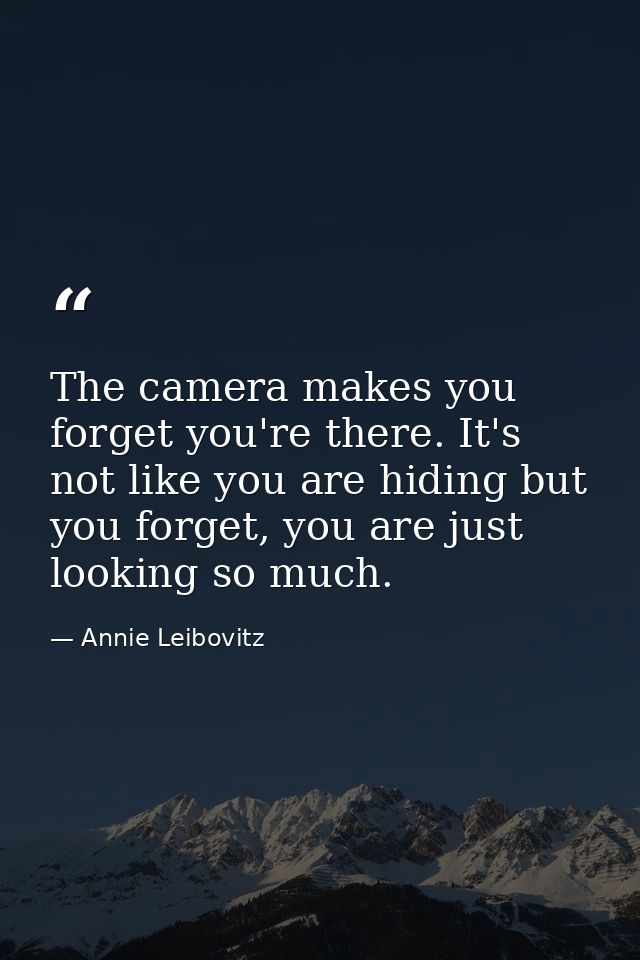 The camera makes you forget you're there. It's not like you are hiding but you forget, you are just looking so much. — Annie Leibovitz