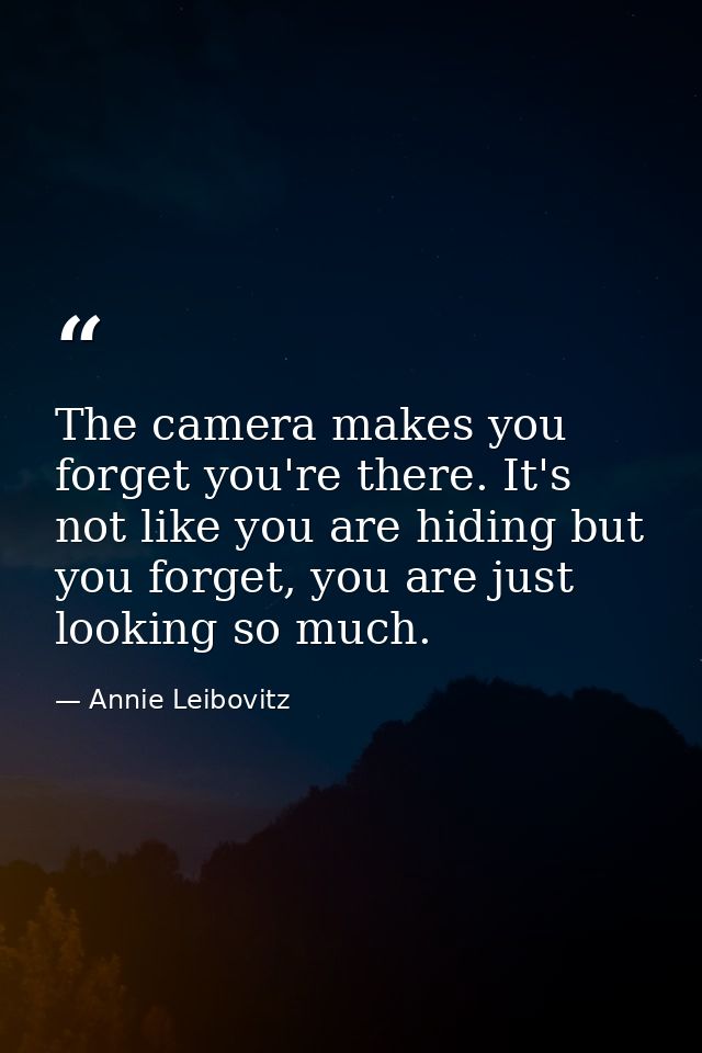 The camera makes you forget you're there. It's not like you are hiding but you forget, you are just looking so much. — Annie Leibovitz