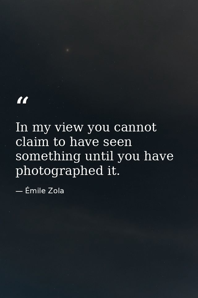 In my view you cannot claim to have seen something until you have photographed it. — Émile Zola