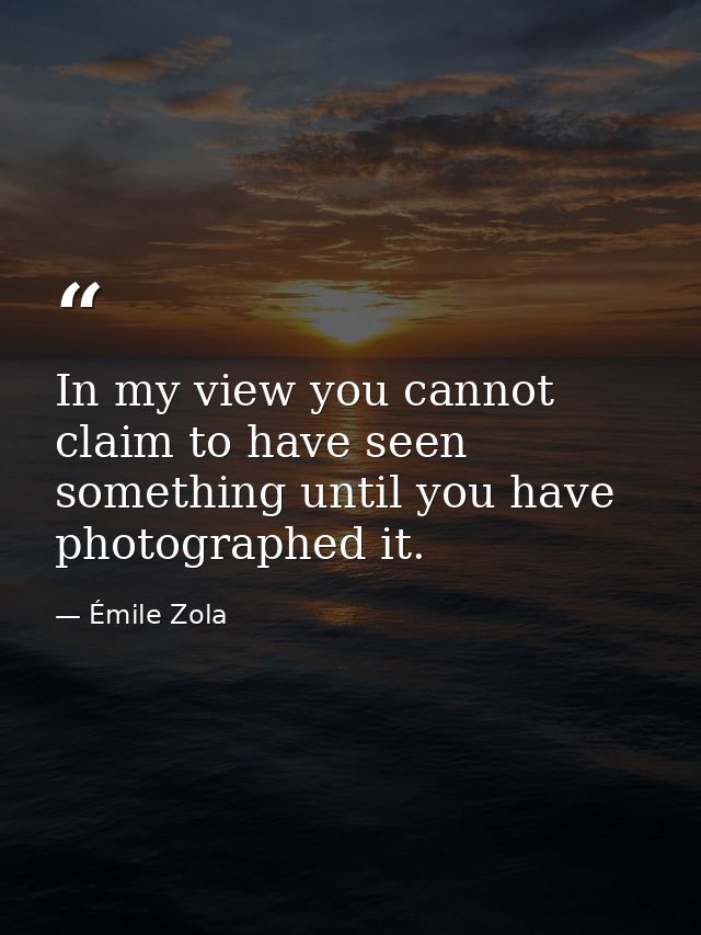 In my view you cannot claim to have seen something until you have photographed it. — Émile Zola