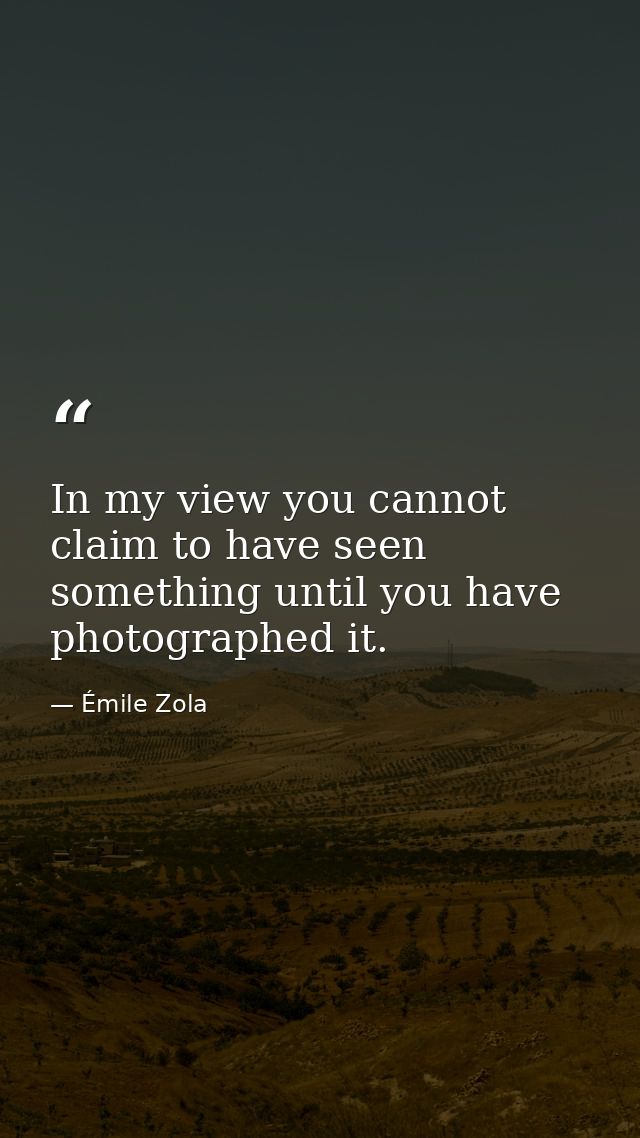 In my view you cannot claim to have seen something until you have photographed it. — Émile Zola
