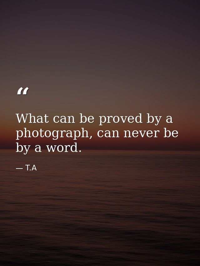 What can be proved by a photograph, can never be by a word. — T.A
