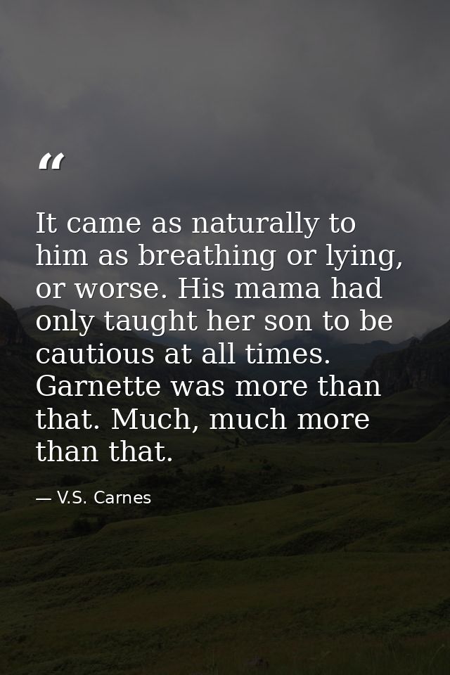 It came as naturally to him as breathing or lying, or worse. His mama had only taught her son to be cautious at all time — V.S. Carnes