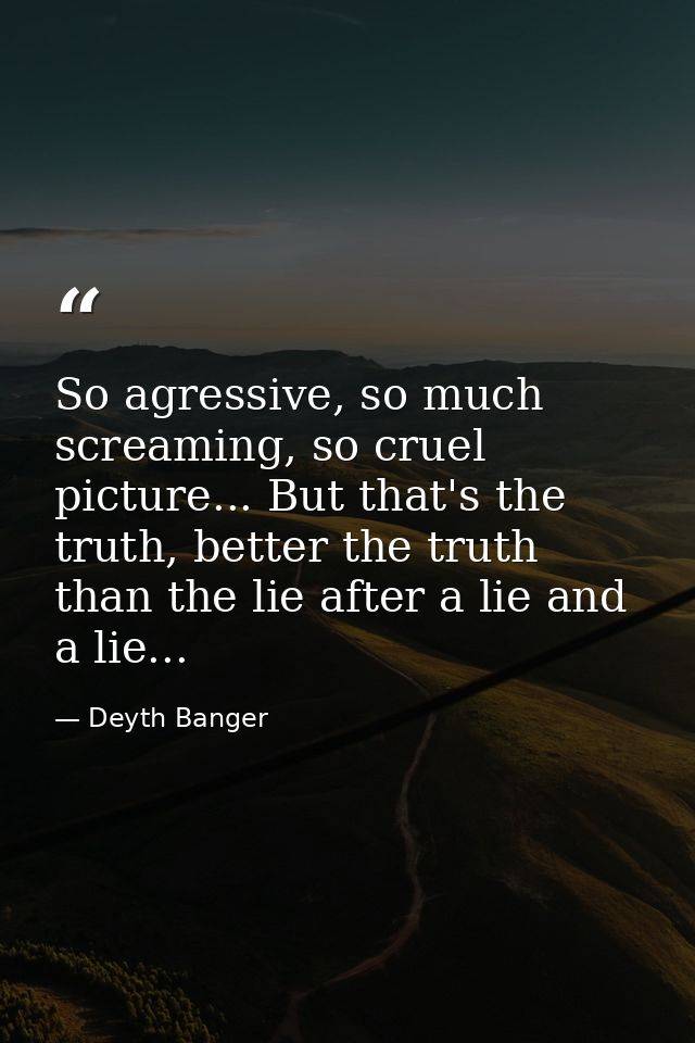 So agressive, so much screaming, so cruel picture... But that's the truth, better the truth than the lie after a lie and — Deyth Banger
