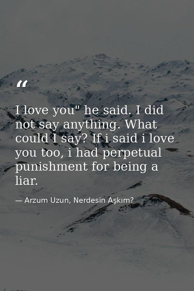I love you" he said. I did not say anything. What could I say? If i said i love you too, i had perpetual punishment for  — Arzum Uzun, Nerdesin Aşkım?
