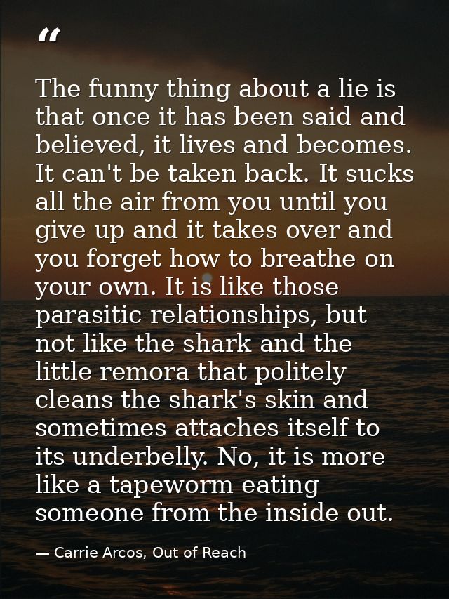 The funny thing about a lie is that once it has been said and believed, it lives and becomes. It can't be taken back. It — Carrie Arcos, Out of Reach