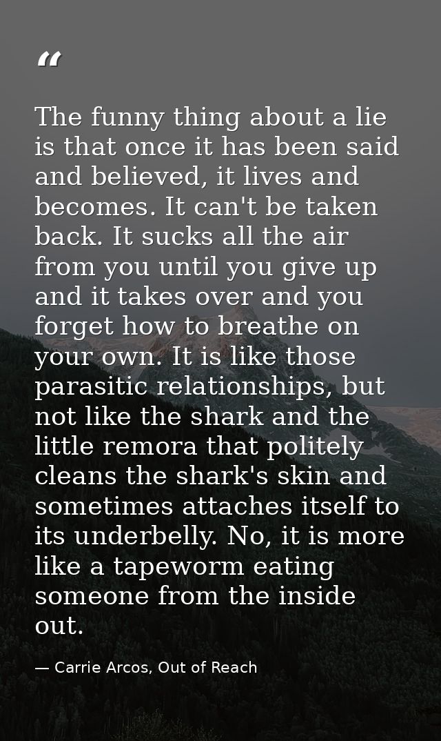 The funny thing about a lie is that once it has been said and believed, it lives and becomes. It can't be taken back. It — Carrie Arcos, Out of Reach