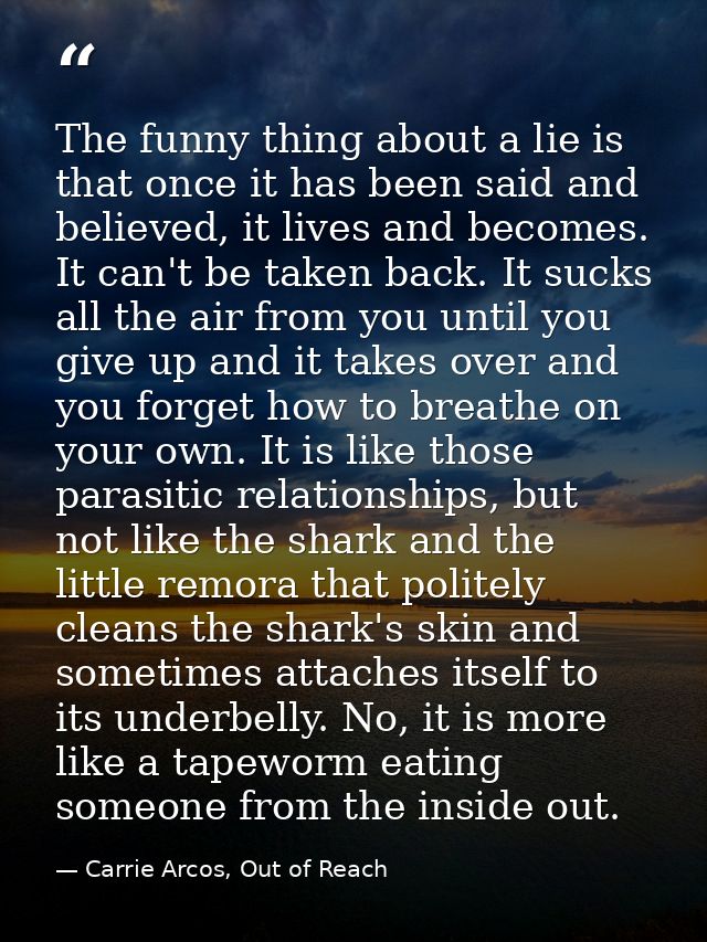 The funny thing about a lie is that once it has been said and believed, it lives and becomes. It can't be taken back. It — Carrie Arcos, Out of Reach