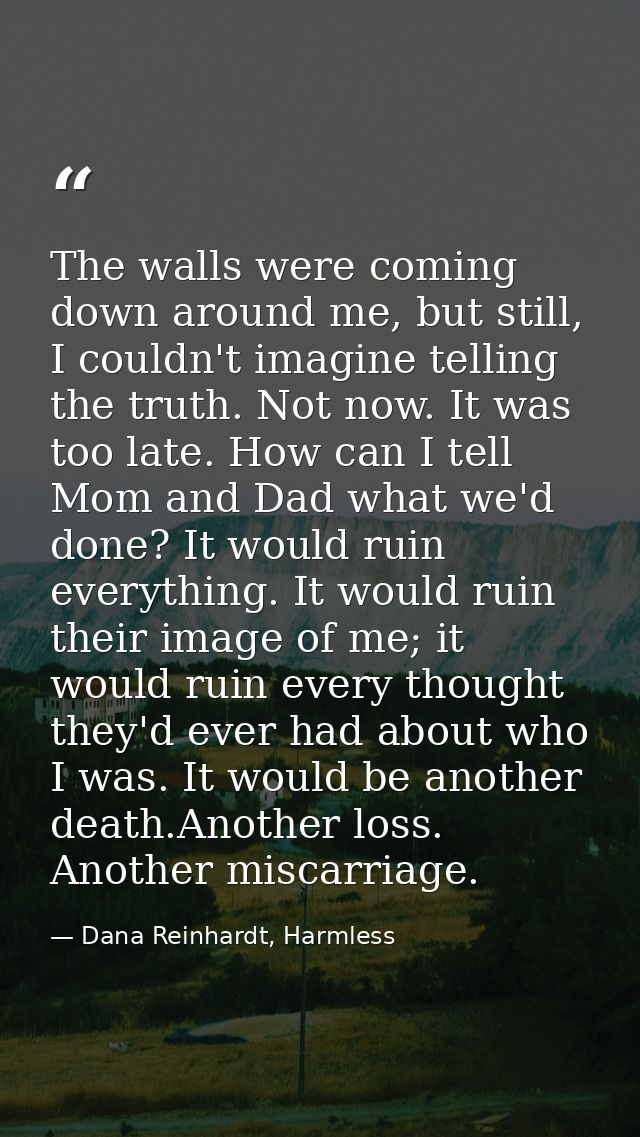 The walls were coming down around me, but still, I couldn't imagine telling the truth. Not now. It was too late. How can — Dana Reinhardt, Harmless