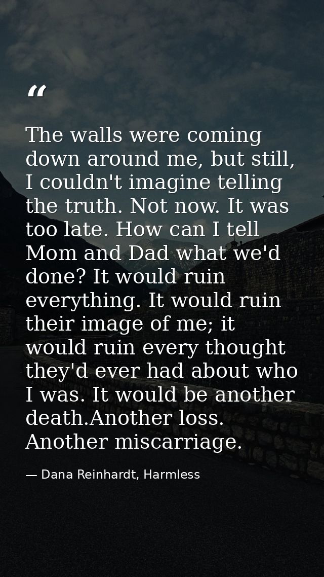The walls were coming down around me, but still, I couldn't imagine telling the truth. Not now. It was too late. How can — Dana Reinhardt, Harmless