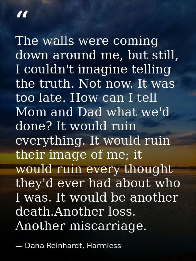 The walls were coming down around me, but still, I couldn't imagine telling the truth. Not now. It was too late. How can — Dana Reinhardt, Harmless