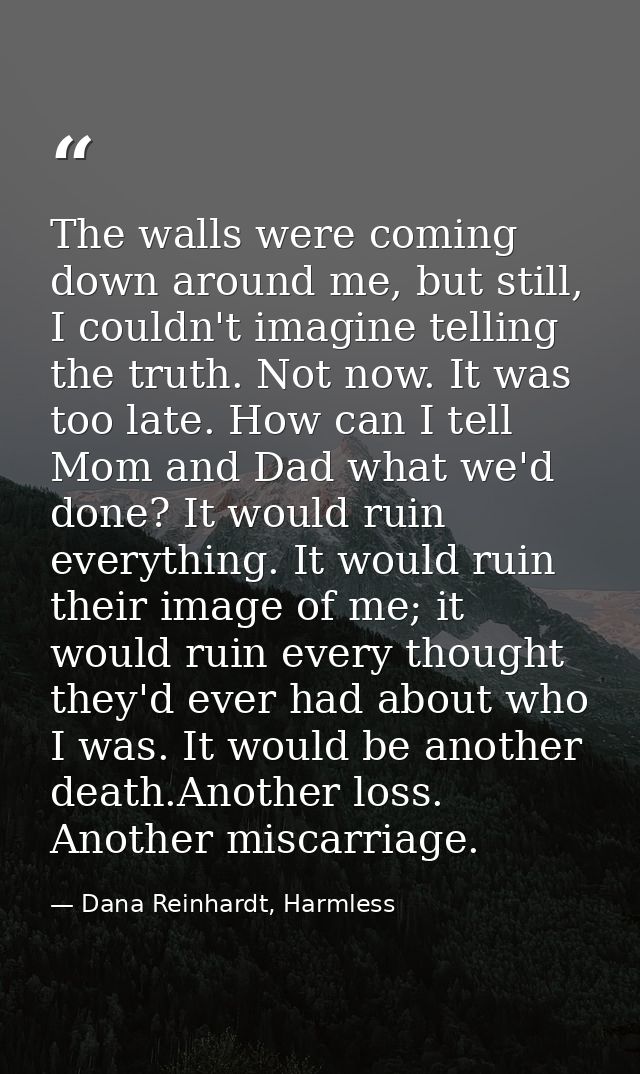The walls were coming down around me, but still, I couldn't imagine telling the truth. Not now. It was too late. How can — Dana Reinhardt, Harmless
