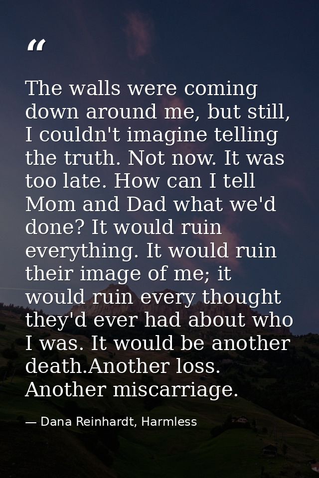 The walls were coming down around me, but still, I couldn't imagine telling the truth. Not now. It was too late. How can — Dana Reinhardt, Harmless