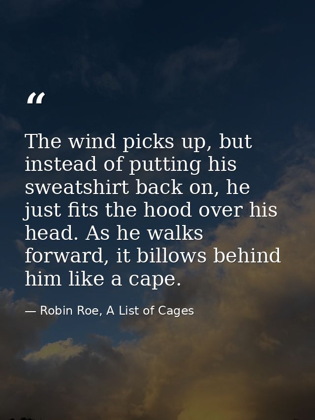 The wind picks up, but instead of putting his sweatshirt back on, he just fits the hood over his head. As he walks forwa — Robin Roe, A List of Cages