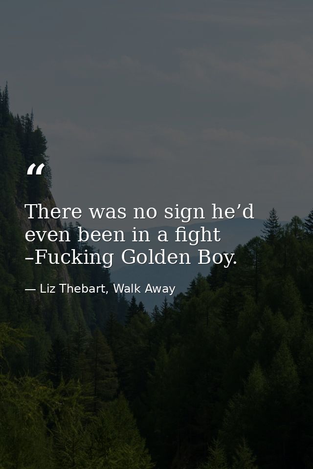 There was no sign he’d even been in a fight –Fucking Golden Boy. — Liz Thebart, Walk Away