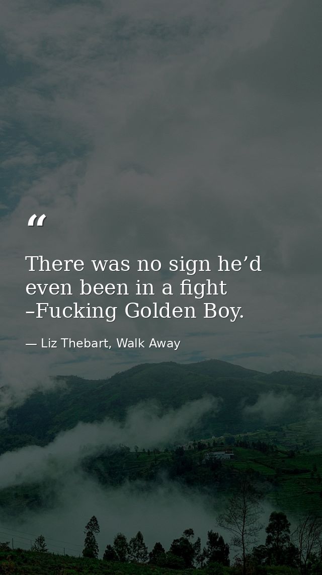 There was no sign he’d even been in a fight –Fucking Golden Boy. — Liz Thebart, Walk Away