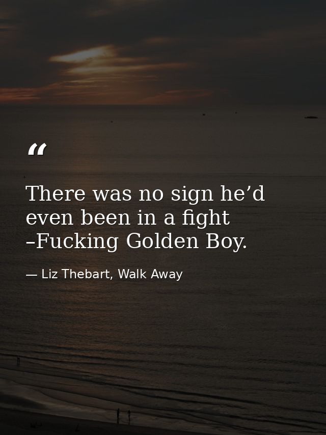 There was no sign he’d even been in a fight –Fucking Golden Boy. — Liz Thebart, Walk Away