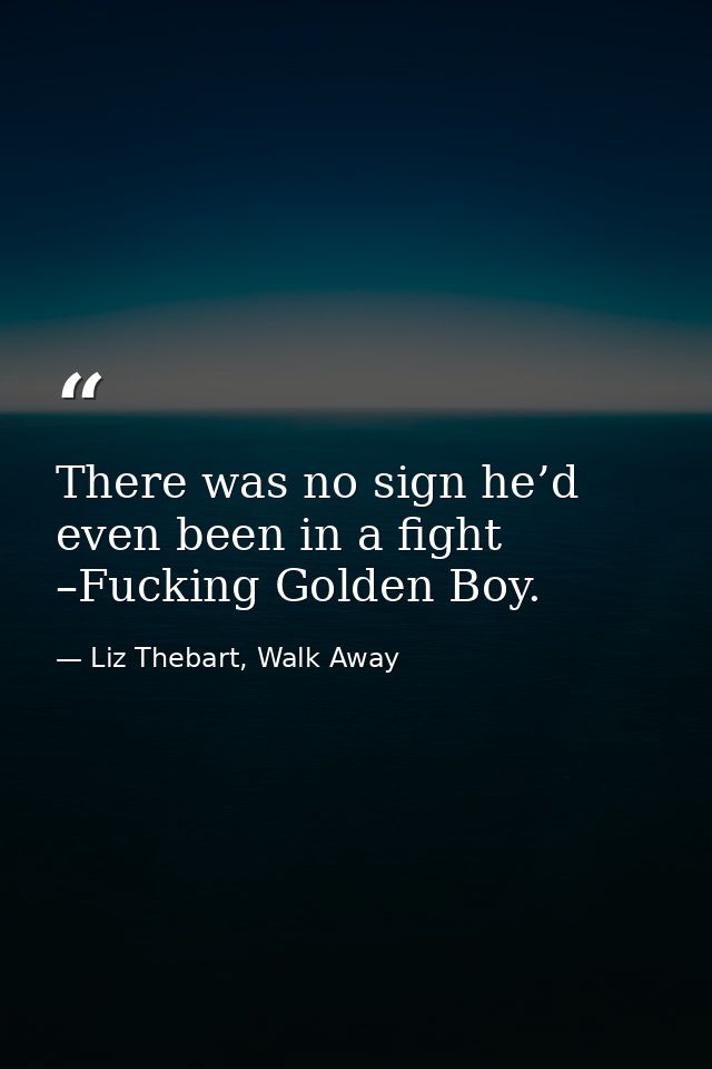 There was no sign he’d even been in a fight –Fucking Golden Boy. — Liz Thebart, Walk Away