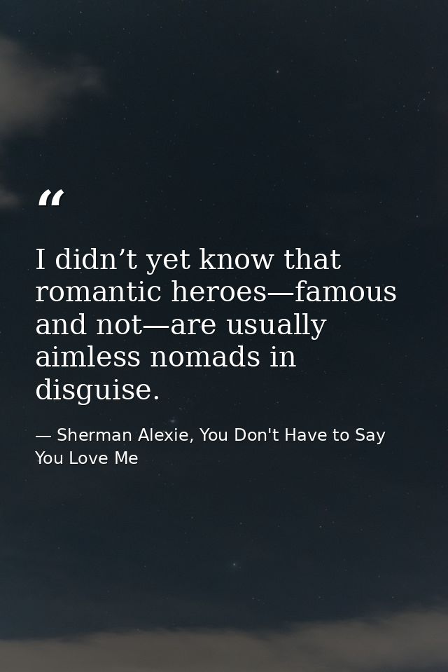 I didn’t yet know that romantic heroes—famous and not—are usually aimless nomads in disguise. — Sherman Alexie, You Don't Have to Say You Love Me