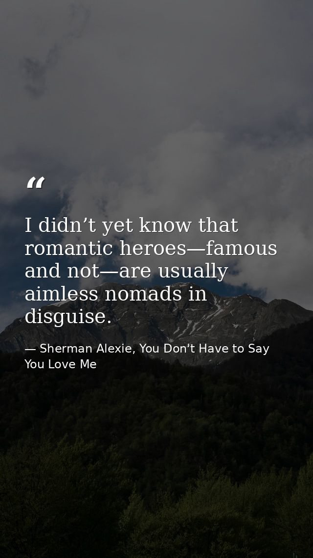 I didn’t yet know that romantic heroes—famous and not—are usually aimless nomads in disguise. — Sherman Alexie, You Don't Have to Say You Love Me