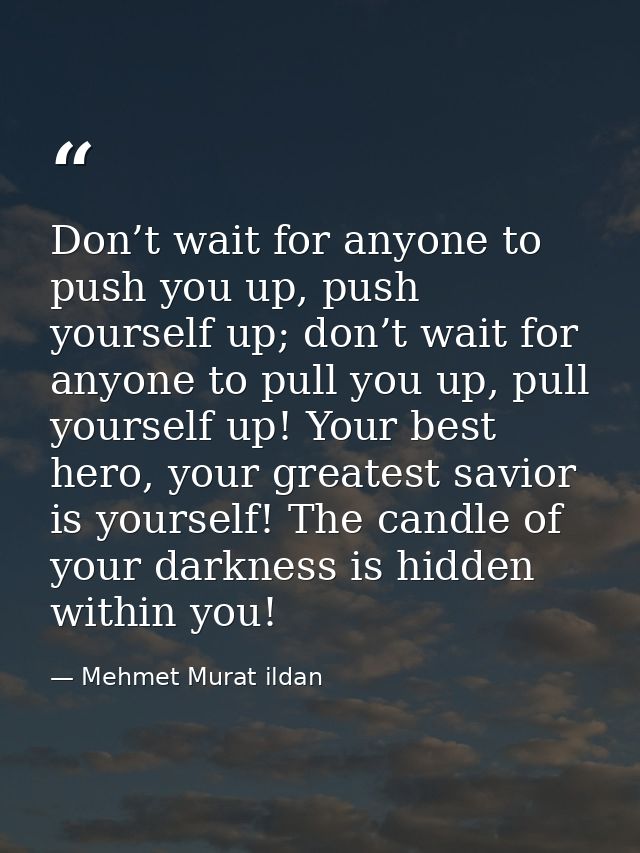 Don’t wait for anyone to push you up, push yourself up; don’t wait for anyone to pull you up, pull yourself up! Your bes — Mehmet Murat ildan