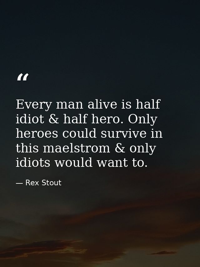 Every man alive is half idiot & half hero. Only heroes could survive in this maelstrom & only idiots would want to. — Rex Stout