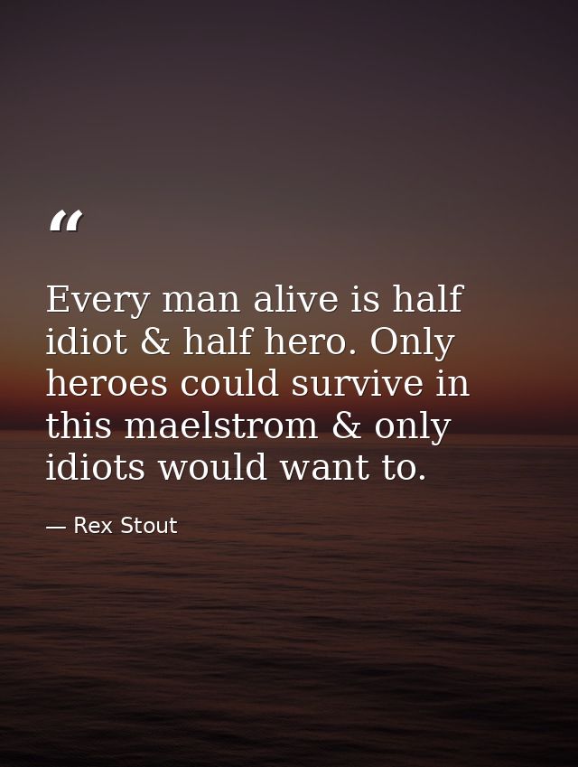Every man alive is half idiot & half hero. Only heroes could survive in this maelstrom & only idiots would want to. — Rex Stout