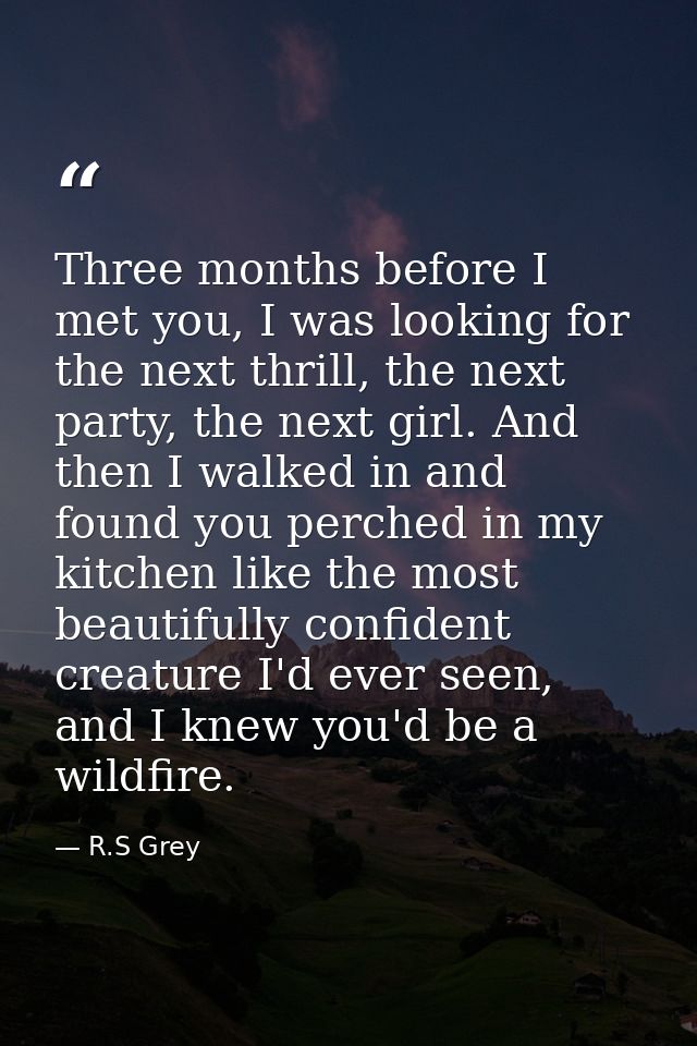 Three months before I met you, I was looking for the next thrill, the next party, the next girl. And then I walked in an — R.S Grey