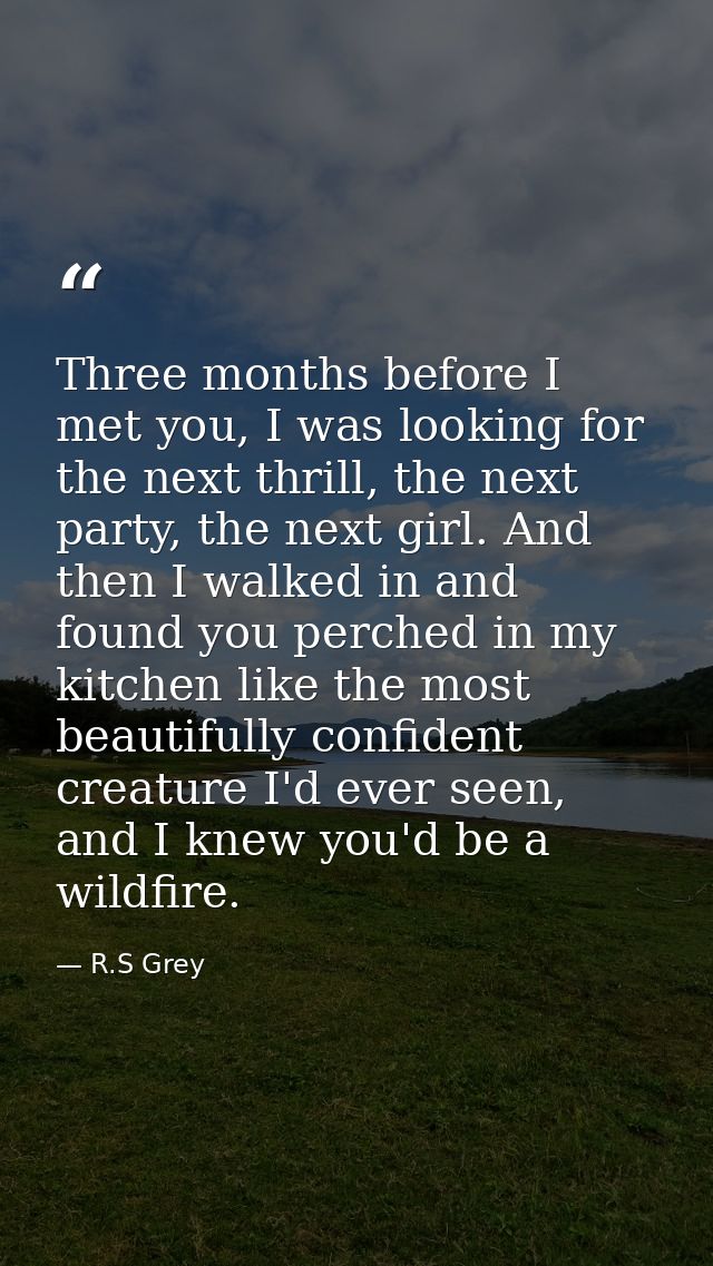 Three months before I met you, I was looking for the next thrill, the next party, the next girl. And then I walked in an — R.S Grey