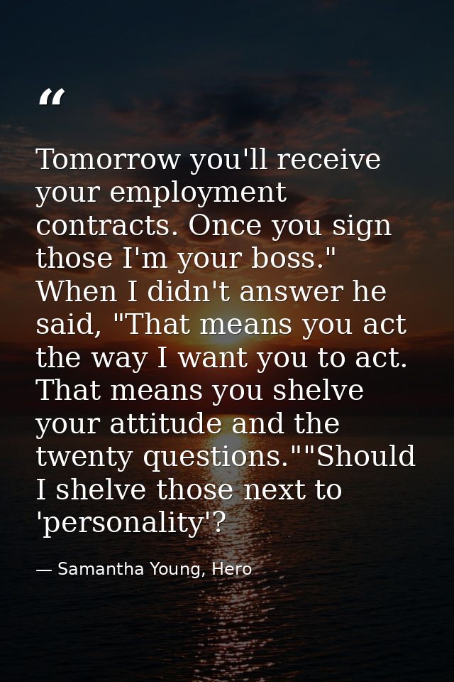 Tomorrow you'll receive your employment contracts. Once you sign those I'm your boss." When I didn't answer he said, "Th — Samantha Young, Hero