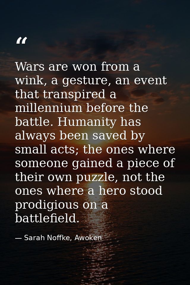 Wars are won from a wink, a gesture, an event that transpired a millennium before the battle. Humanity has always been s — Sarah Noffke, Awoken