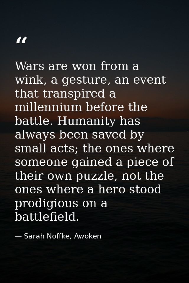 Wars are won from a wink, a gesture, an event that transpired a millennium before the battle. Humanity has always been s — Sarah Noffke, Awoken
