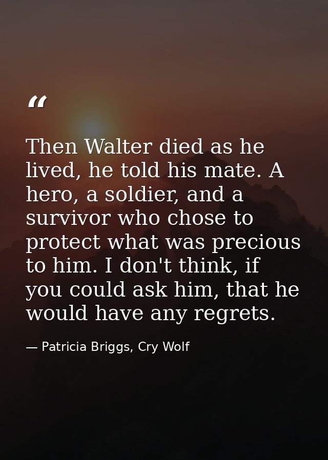 Then Walter died as he lived, he told his mate. A hero, a soldier, and a survivor who chose to protect what was precious — Patricia Briggs, Cry Wolf