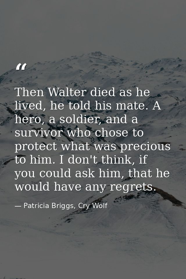 Then Walter died as he lived, he told his mate. A hero, a soldier, and a survivor who chose to protect what was precious — Patricia Briggs, Cry Wolf