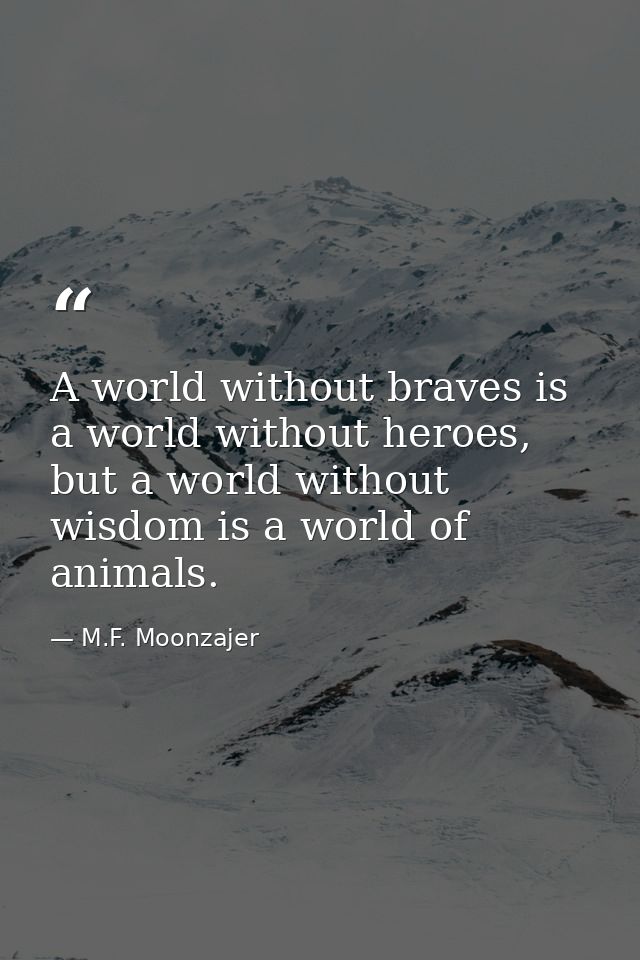 A world without braves is a world without heroes, but a world without wisdom is a world of animals. — M.F. Moonzajer