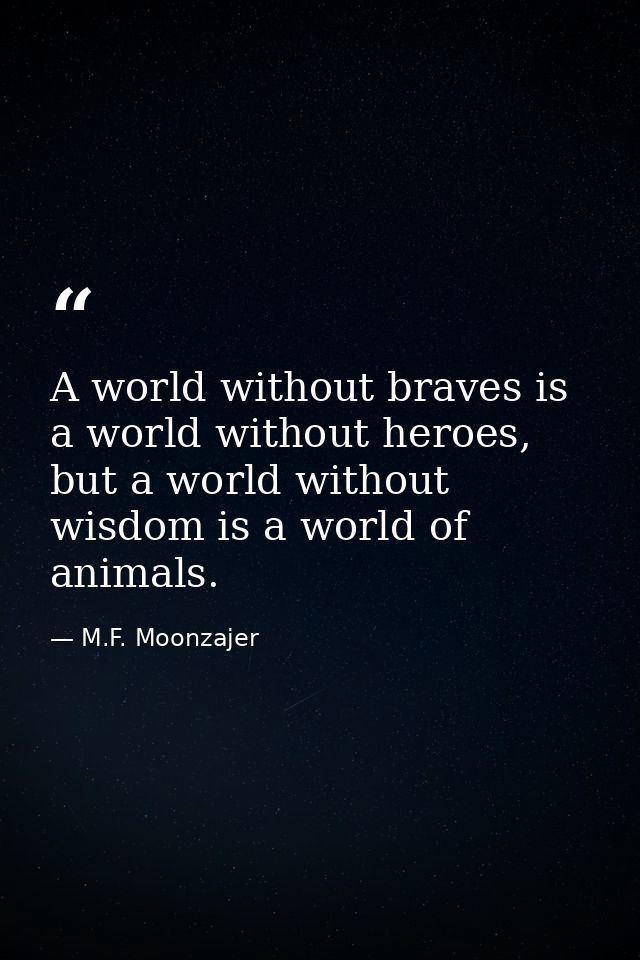 A world without braves is a world without heroes, but a world without wisdom is a world of animals. — M.F. Moonzajer