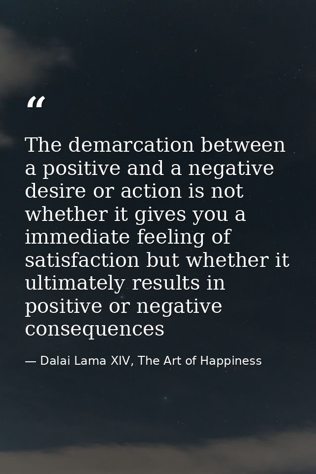 The demarcation between a positive and a negative desire or action is not whether it gives you a immediate feeling of sa — Dalai Lama XIV, The Art of Happiness