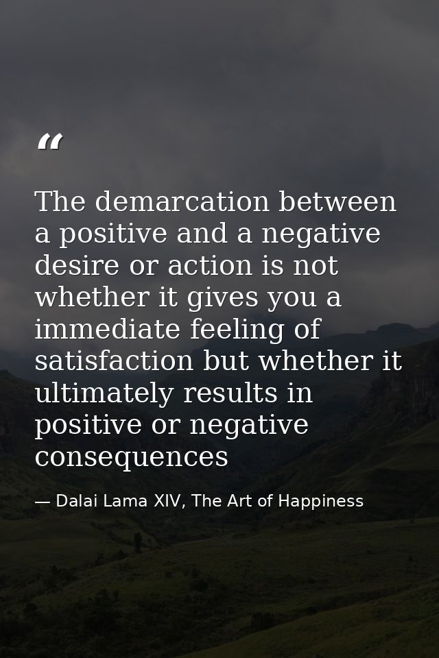 The demarcation between a positive and a negative desire or action is not whether it gives you a immediate feeling of sa — Dalai Lama XIV, The Art of Happiness