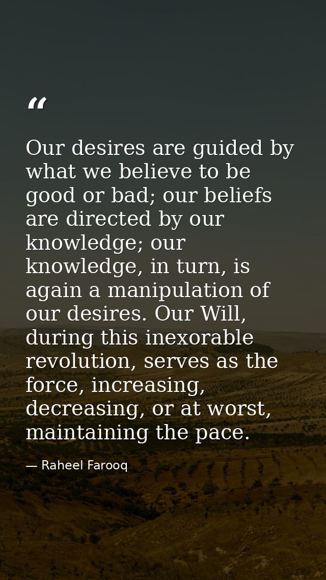 Our desires are guided by what we believe to be good or bad; our beliefs are directed by our knowledge; our knowledge, i — Raheel Farooq