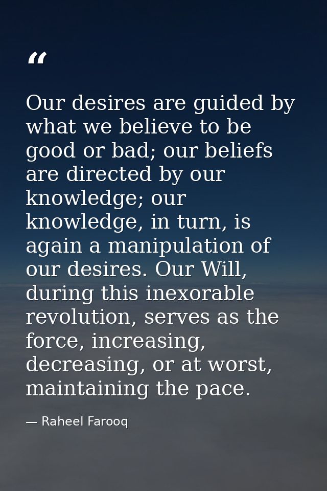 Our desires are guided by what we believe to be good or bad; our beliefs are directed by our knowledge; our knowledge, i — Raheel Farooq