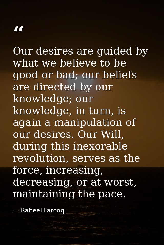 Our desires are guided by what we believe to be good or bad; our beliefs are directed by our knowledge; our knowledge, i — Raheel Farooq