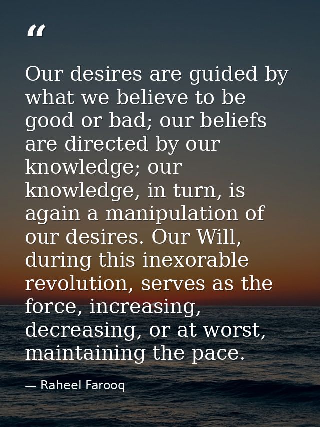 Our desires are guided by what we believe to be good or bad; our beliefs are directed by our knowledge; our knowledge, i — Raheel Farooq