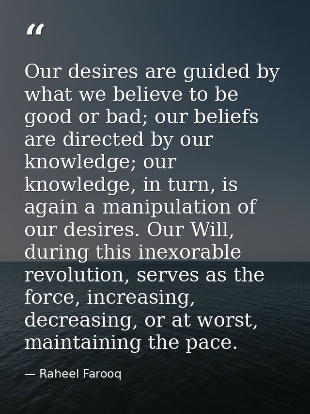 Our desires are guided by what we believe to be good or bad; our beliefs are directed by our knowledge; our knowledge, i — Raheel Farooq