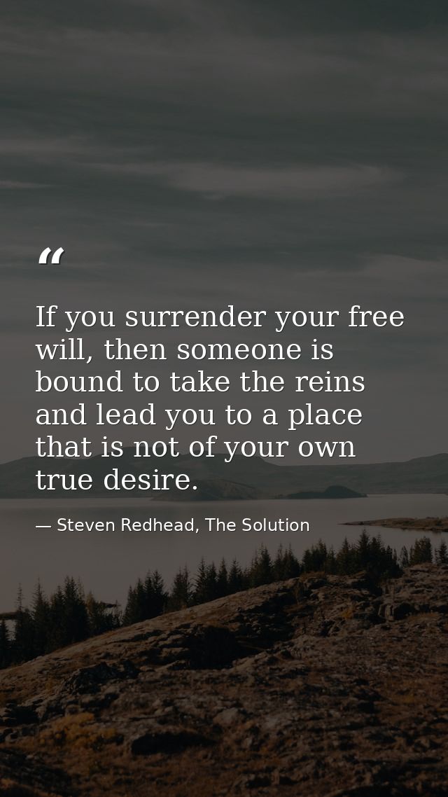 If you surrender your free will, then someone is bound to take the reins and lead you to a place that is not of your own — Steven Redhead, The Solution